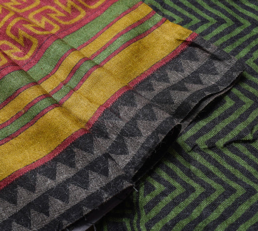 Sushila Vintage Mustard Saree 100% Pure Woolen Printed Warm Sari Soft 5YD Fabric