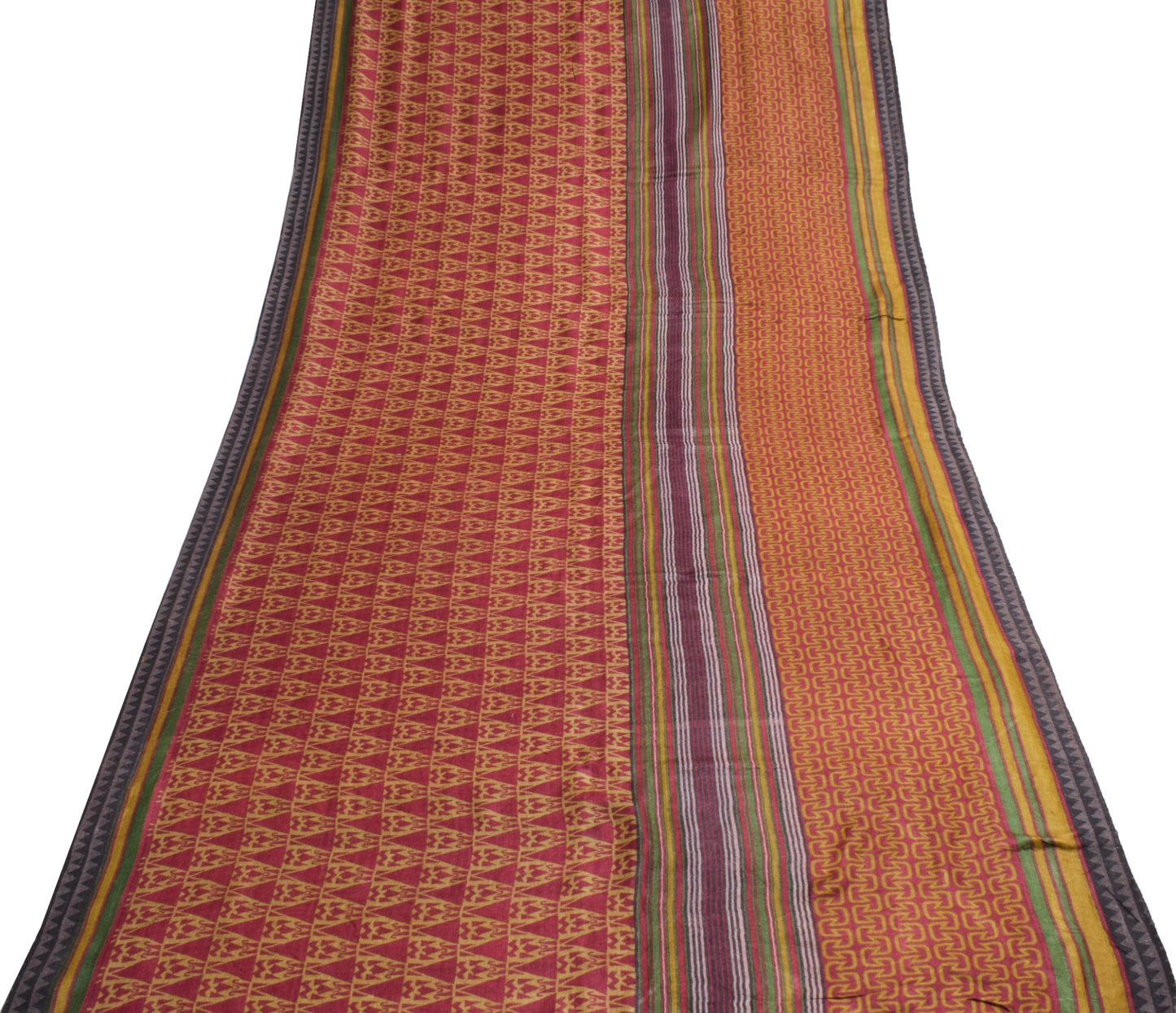 Sushila Vintage Mustard Saree 100% Pure Woolen Printed Warm Sari Soft 5YD Fabric