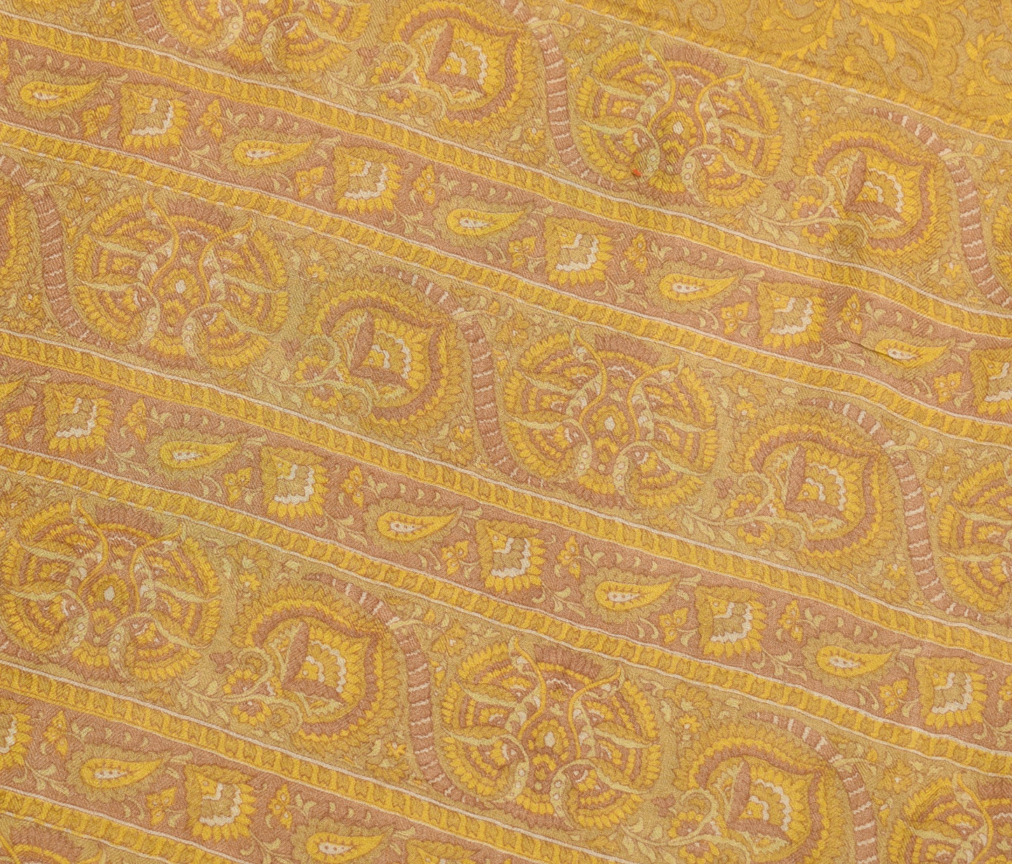 Sushila Vintage Pure Woolen Saree Light Green Floral Printed Indian Sari Fabric