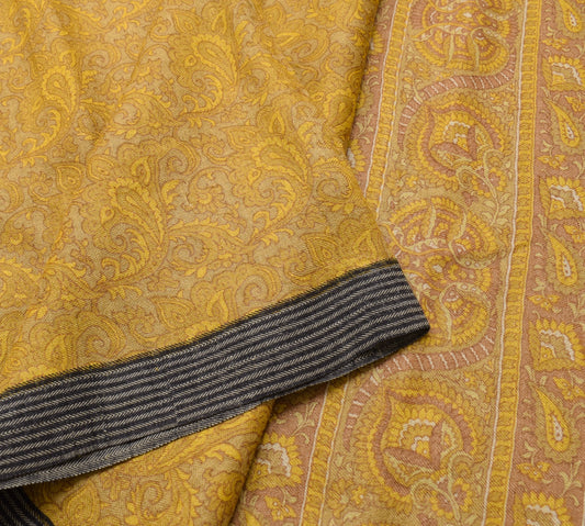 Sushila Vintage Pure Woolen Saree Light Green Floral Printed Indian Sari Fabric