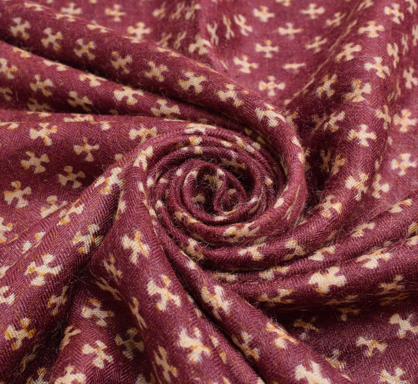 Sushila Vintage Maroon Soft Saree Pure Woolen Hand Block Printed 5YD Sari Fabric