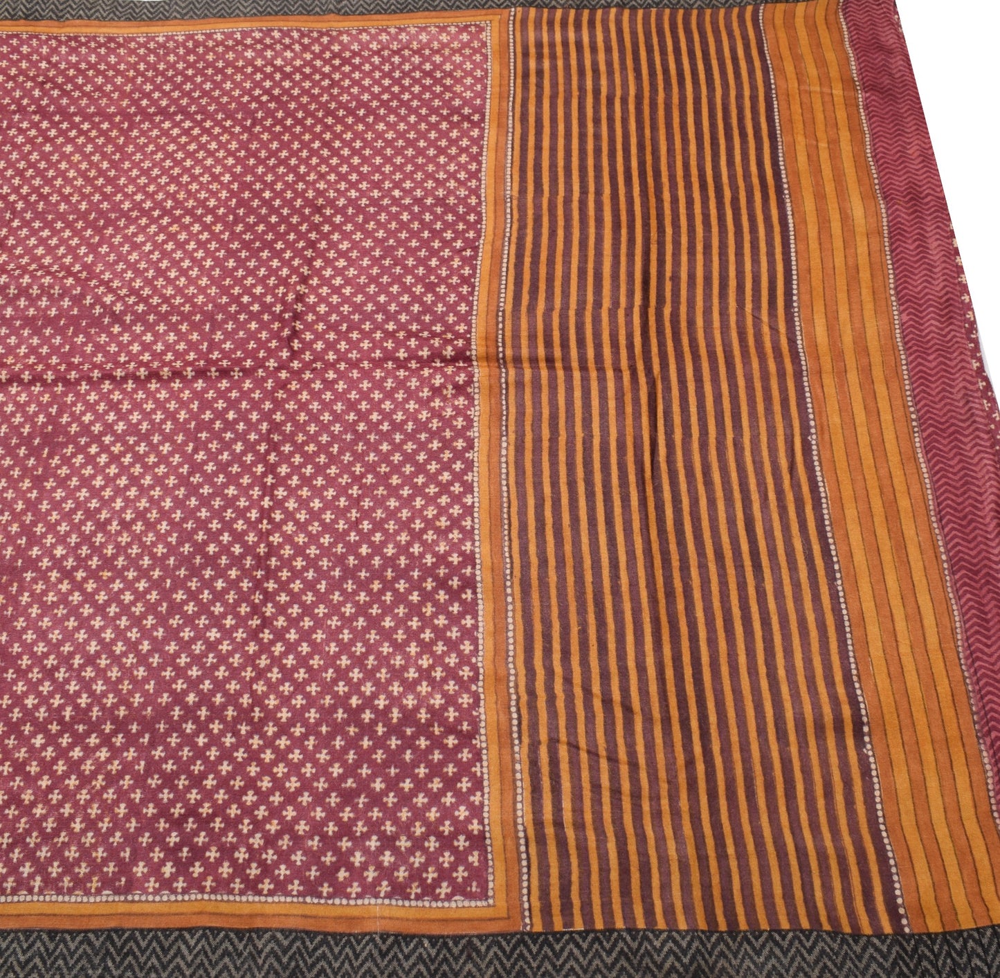 Sushila Vintage Maroon Soft Saree Pure Woolen Hand Block Printed 5YD Sari Fabric