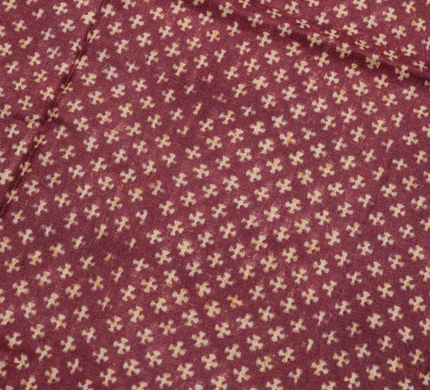 Sushila Vintage Maroon Soft Saree Pure Woolen Hand Block Printed 5YD Sari Fabric