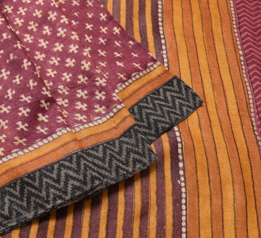Sushila Vintage Maroon Soft Saree Pure Woolen Hand Block Printed 5YD Sari Fabric