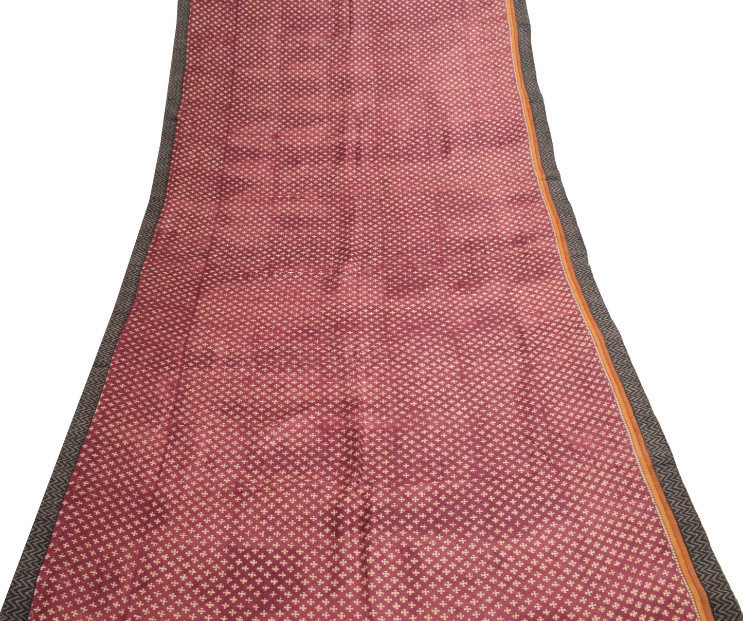 Sushila Vintage Maroon Soft Saree Pure Woolen Hand Block Printed 5YD Sari Fabric
