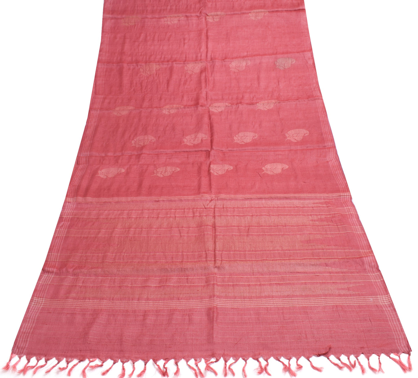 Sushila Vintage Bricks Red Saree Pure Tussar Silk Woven Soft Sari Craft Fabric
