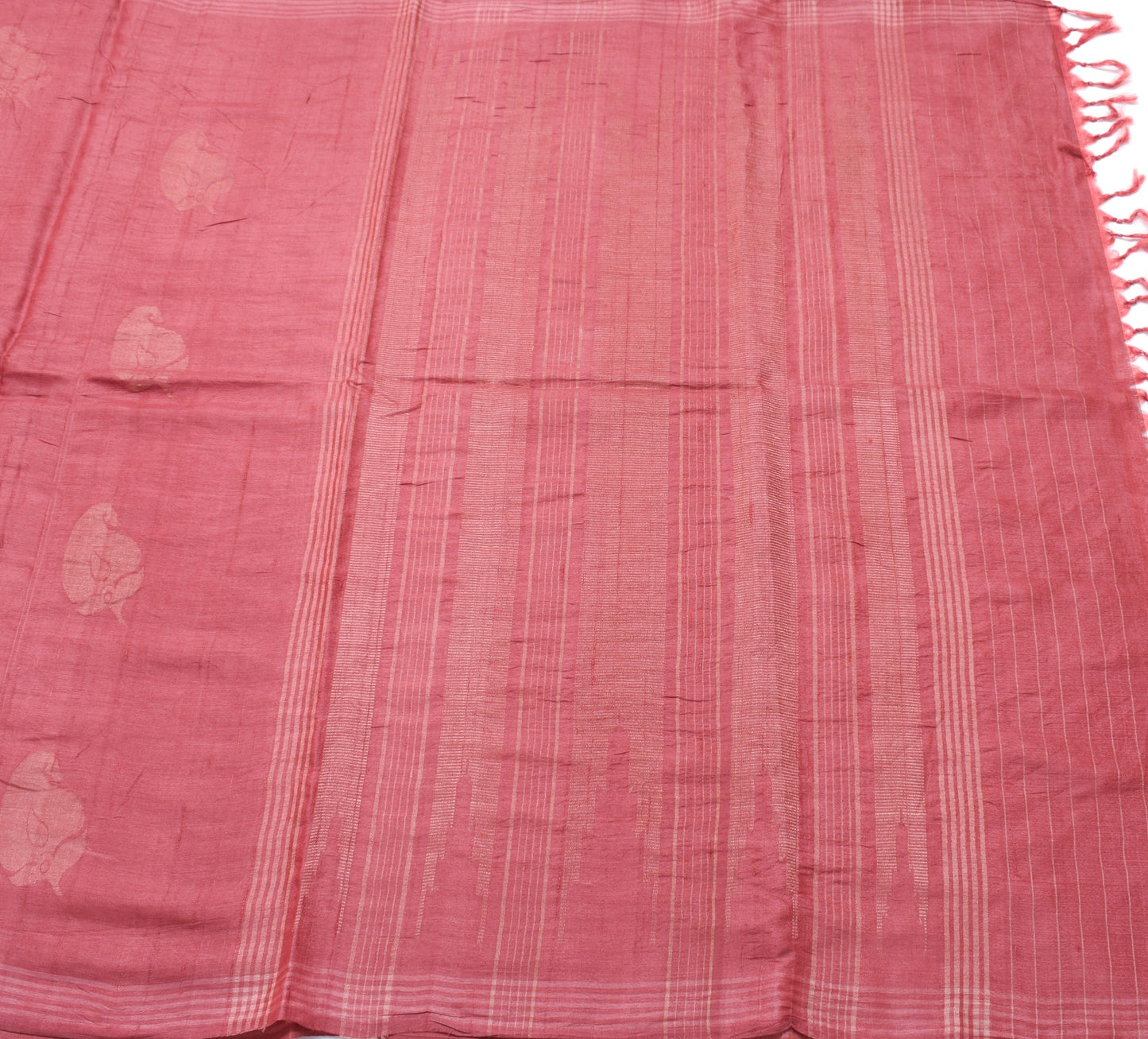 Sushila Vintage Bricks Red Saree Pure Tussar Silk Woven Soft Sari Craft Fabric