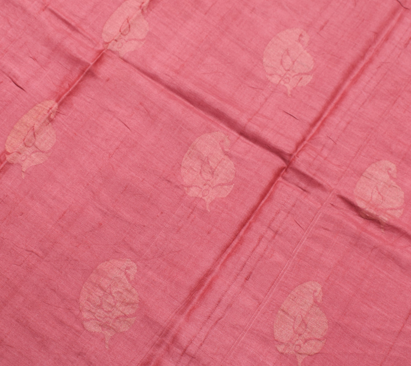 Sushila Vintage Bricks Red Saree Pure Tussar Silk Woven Soft Sari Craft Fabric