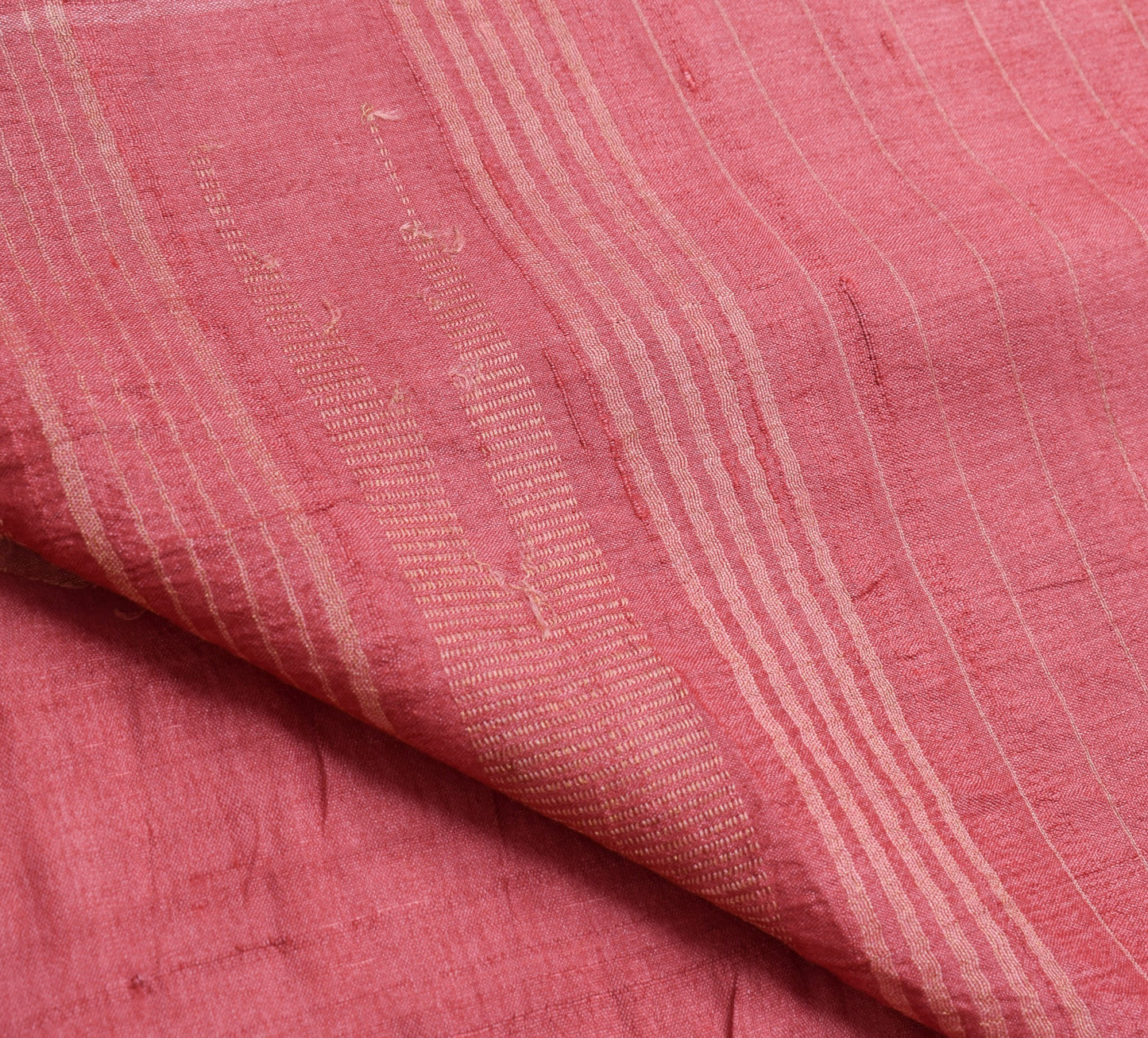 Sushila Vintage Bricks Red Saree Pure Tussar Silk Woven Soft Sari Craft Fabric