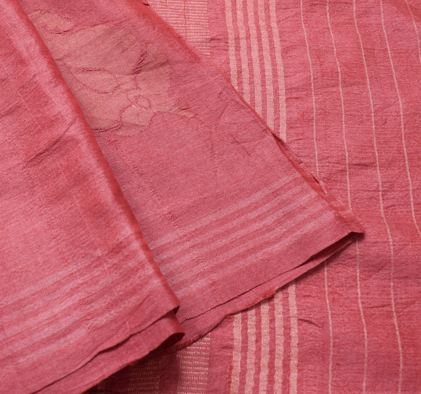 Sushila Vintage Bricks Red Saree Pure Tussar Silk Woven Soft Sari Craft Fabric