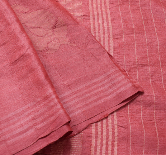 Sushila Vintage Bricks Red Saree Pure Tussar Silk Woven Soft Sari Craft Fabric