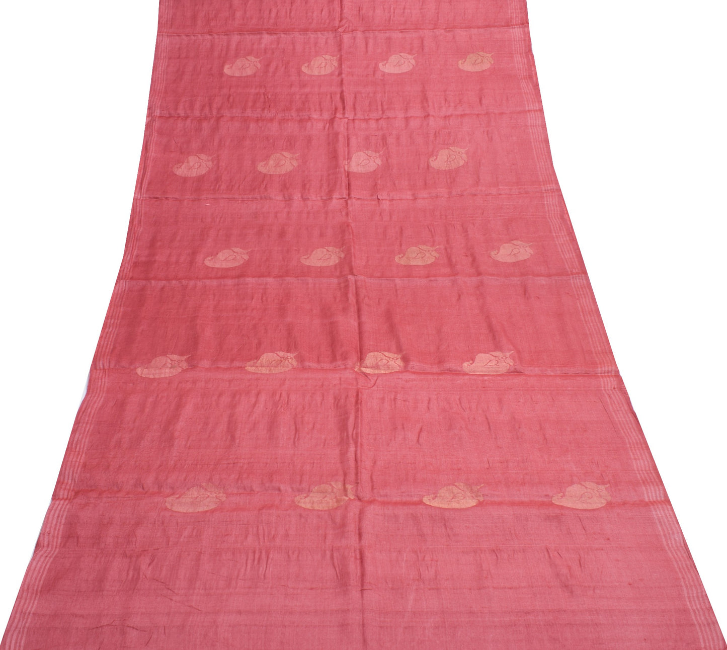 Sushila Vintage Bricks Red Saree Pure Tussar Silk Woven Soft Sari Craft Fabric