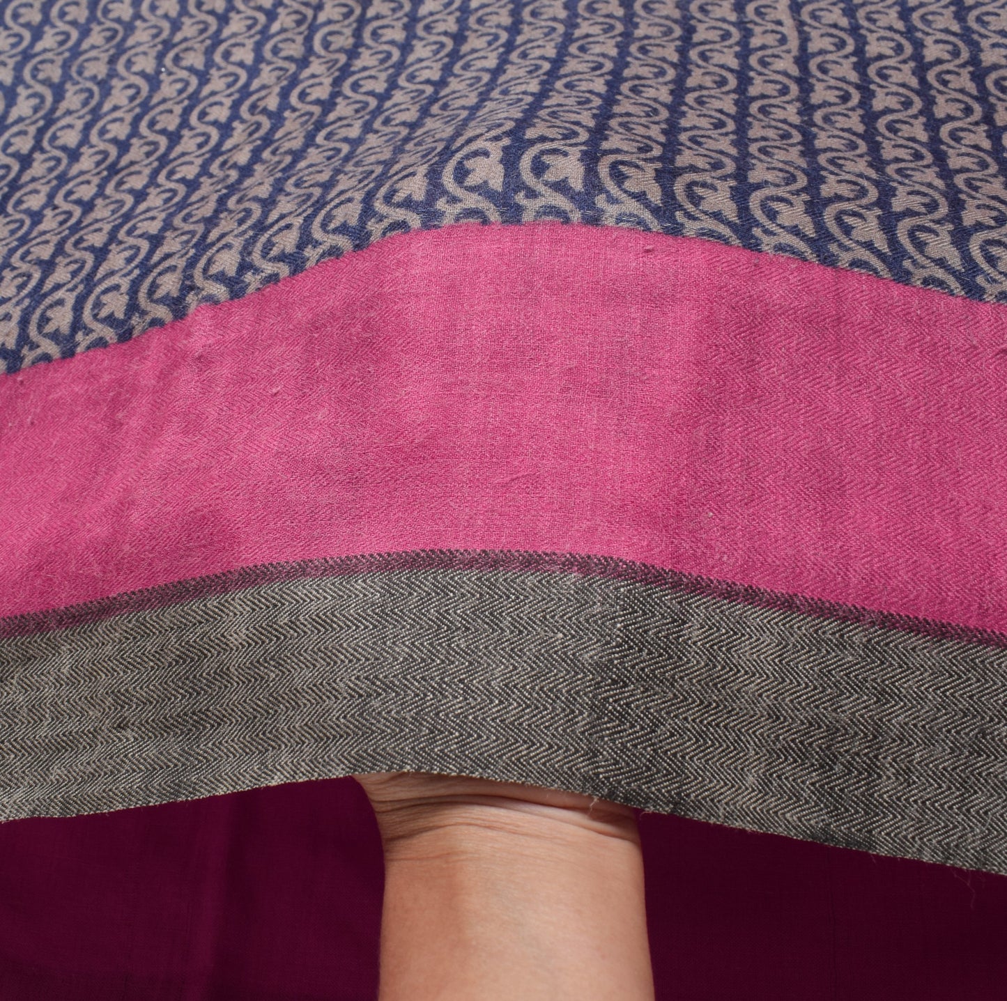 Sushila Vintage Blue Branded Saree Pure Woolen Printed & Woven Soft Sari Fabric