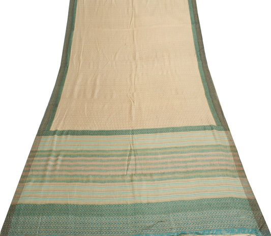 Sushila Vintage Cream Pure Woolen Saree Printed & Woven Soft Branded Sari Fabric