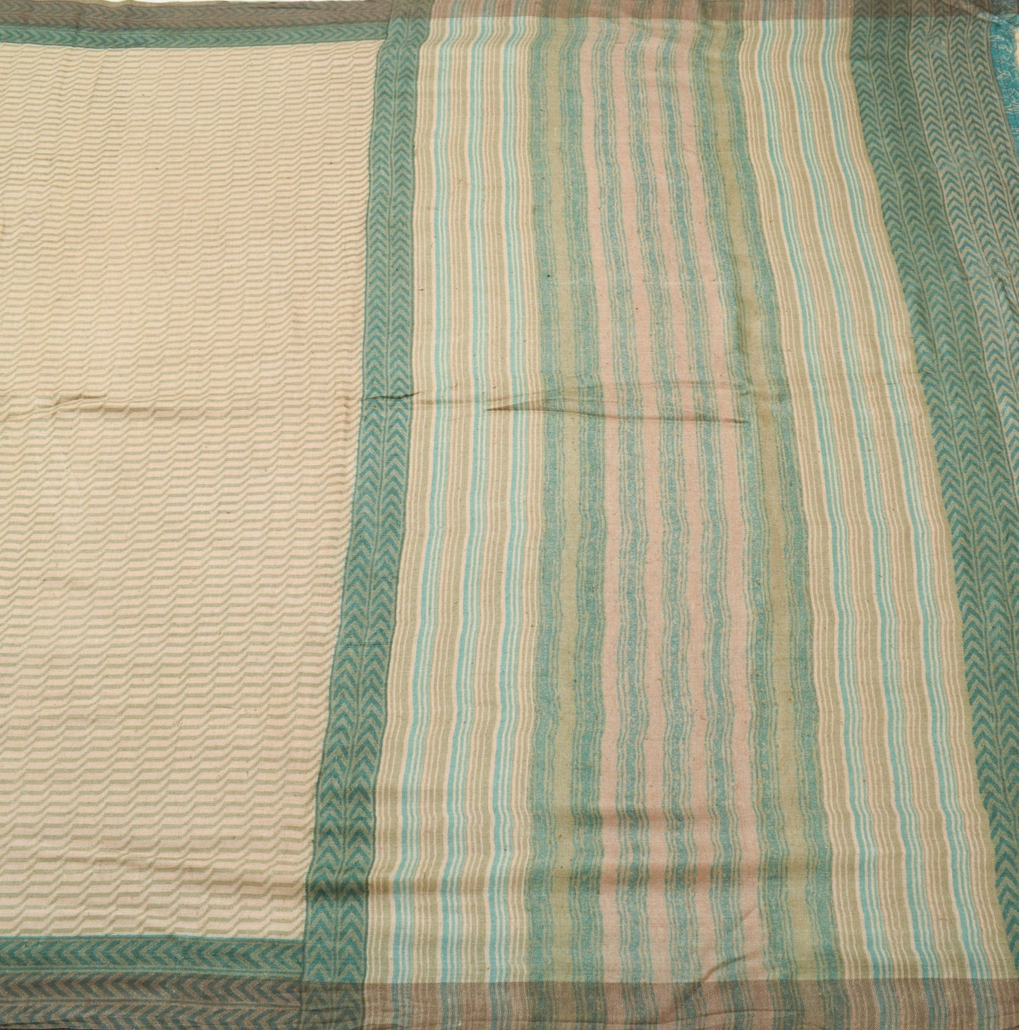 Sushila Vintage Cream Pure Woolen Saree Printed & Woven Soft Branded Sari Fabric