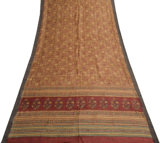 Sushila Vintage Pure Woolen Saree Hand Block Printed Maroon Branded Sari Fabric