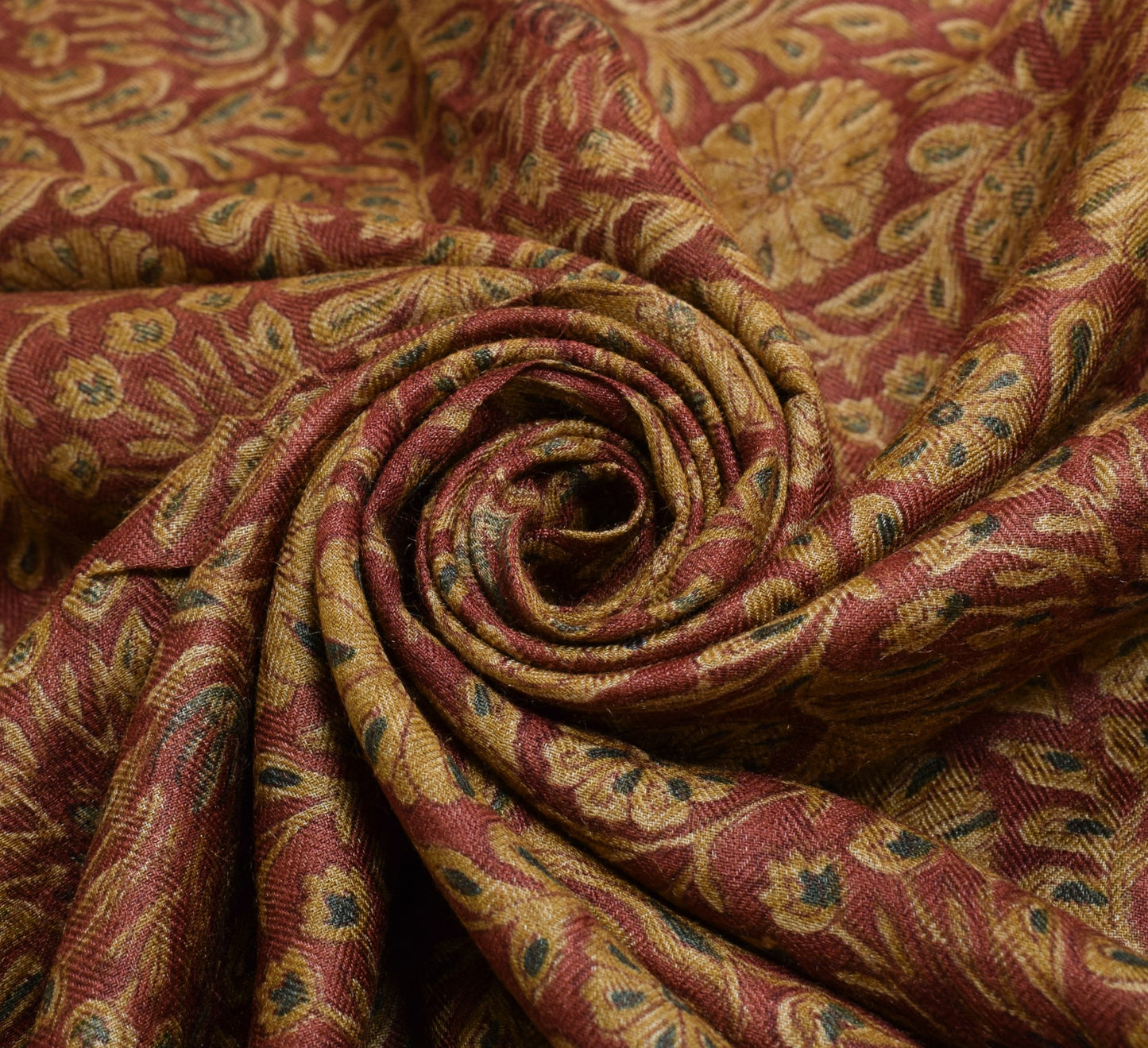 Sushila Vintage Pure Woolen Saree Hand Block Printed Maroon Branded Sari Fabric
