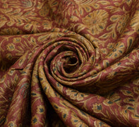 Sushila Vintage Pure Woolen Saree Hand Block Printed Maroon Branded Sari Fabric