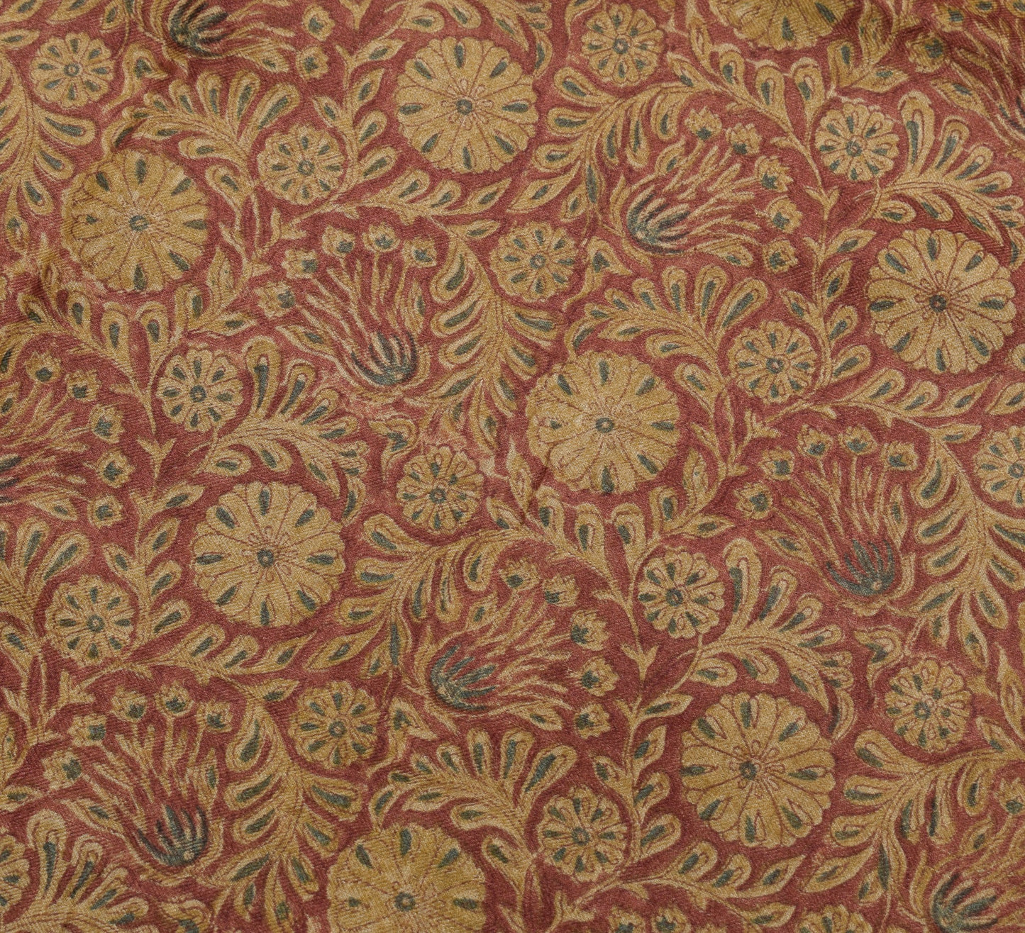 Sushila Vintage Pure Woolen Saree Hand Block Printed Maroon Branded Sari Fabric