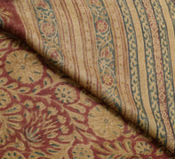 Sushila Vintage Pure Woolen Saree Hand Block Printed Maroon Branded Sari Fabric