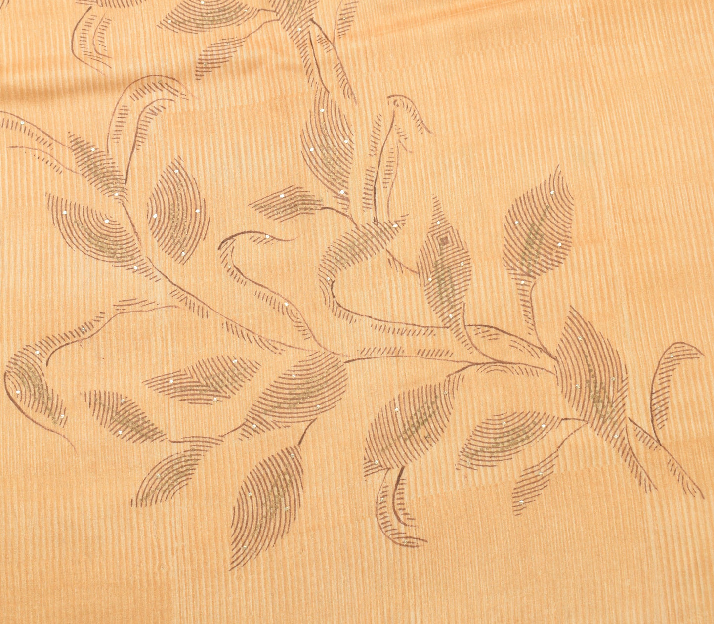 Sushila Vintage Beige Saree Pure Silk Hand Block Printed IndianSari Craft Fabric