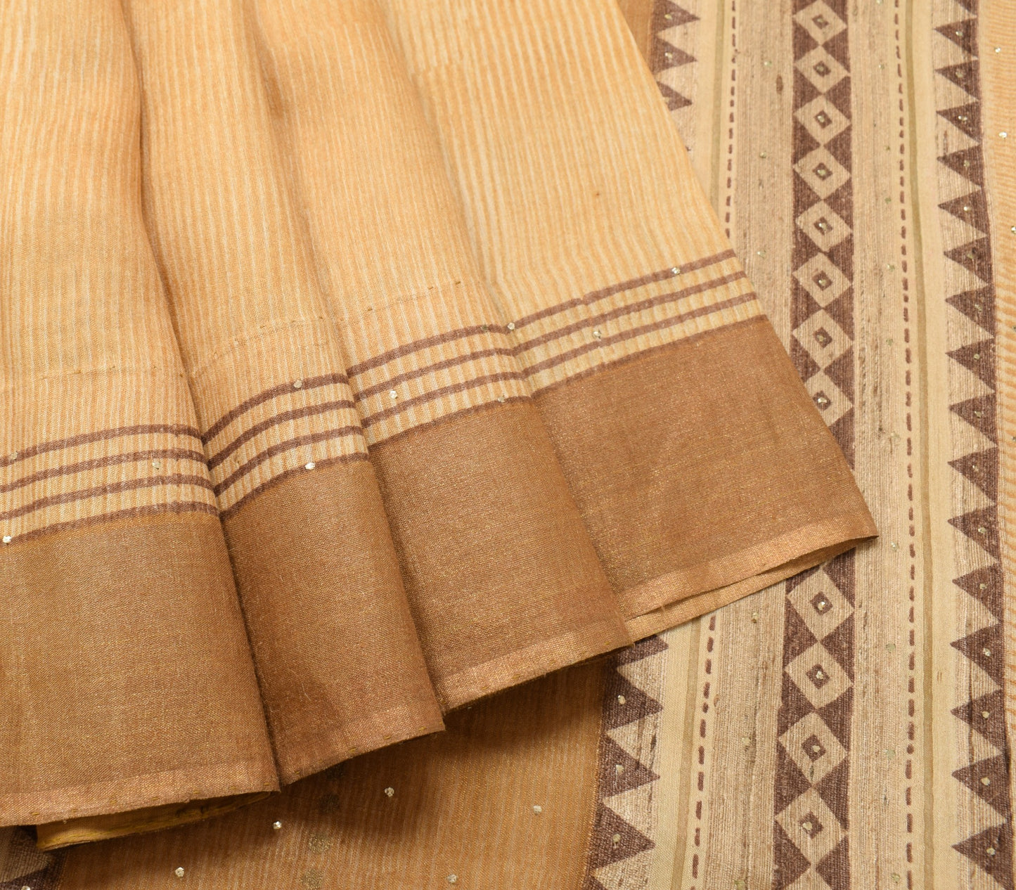 Sushila Vintage Beige Saree Pure Silk Hand Block Printed IndianSari Craft Fabric