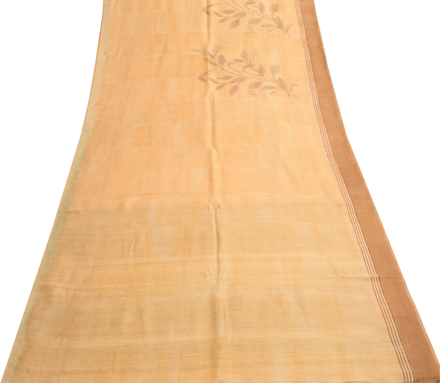 Sushila Vintage Beige Saree Pure Silk Hand Block Printed IndianSari Craft Fabric