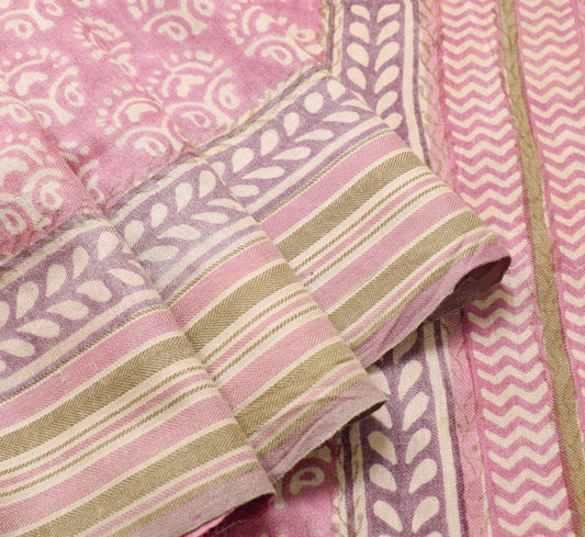 Sushila Vintage Pure Woolen Saree Hand Block Printed Floral Soft 5YD Sari Fabric