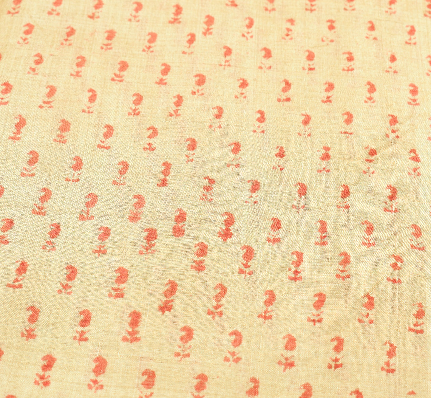 Sushila Vintage Cream Saree Pure Tussar Silk Hand Block Printed 5 Yd Sari Fabric