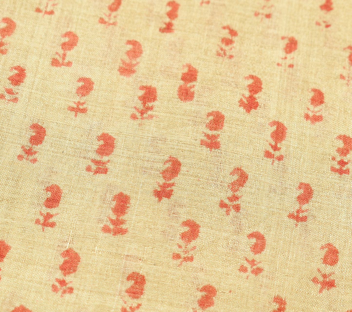 Sushila Vintage Cream Saree Pure Tussar Silk Hand Block Printed 5 Yd Sari Fabric