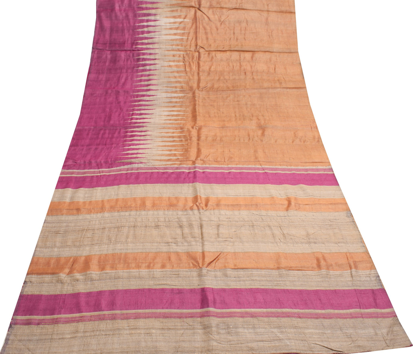 Sushila Vintage Handloom Saree 100% Pure Khadi Silk Temple Designed Sari Fabric