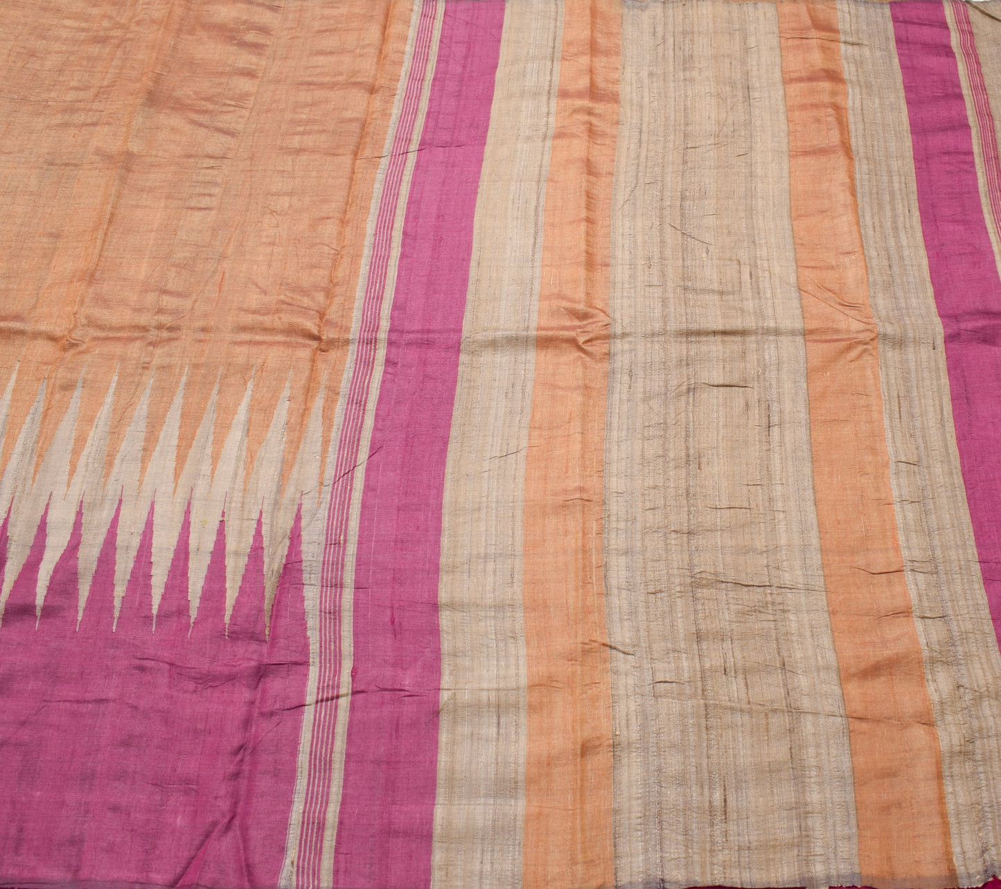 Sushila Vintage Handloom Saree 100% Pure Khadi Silk Temple Designed Sari Fabric