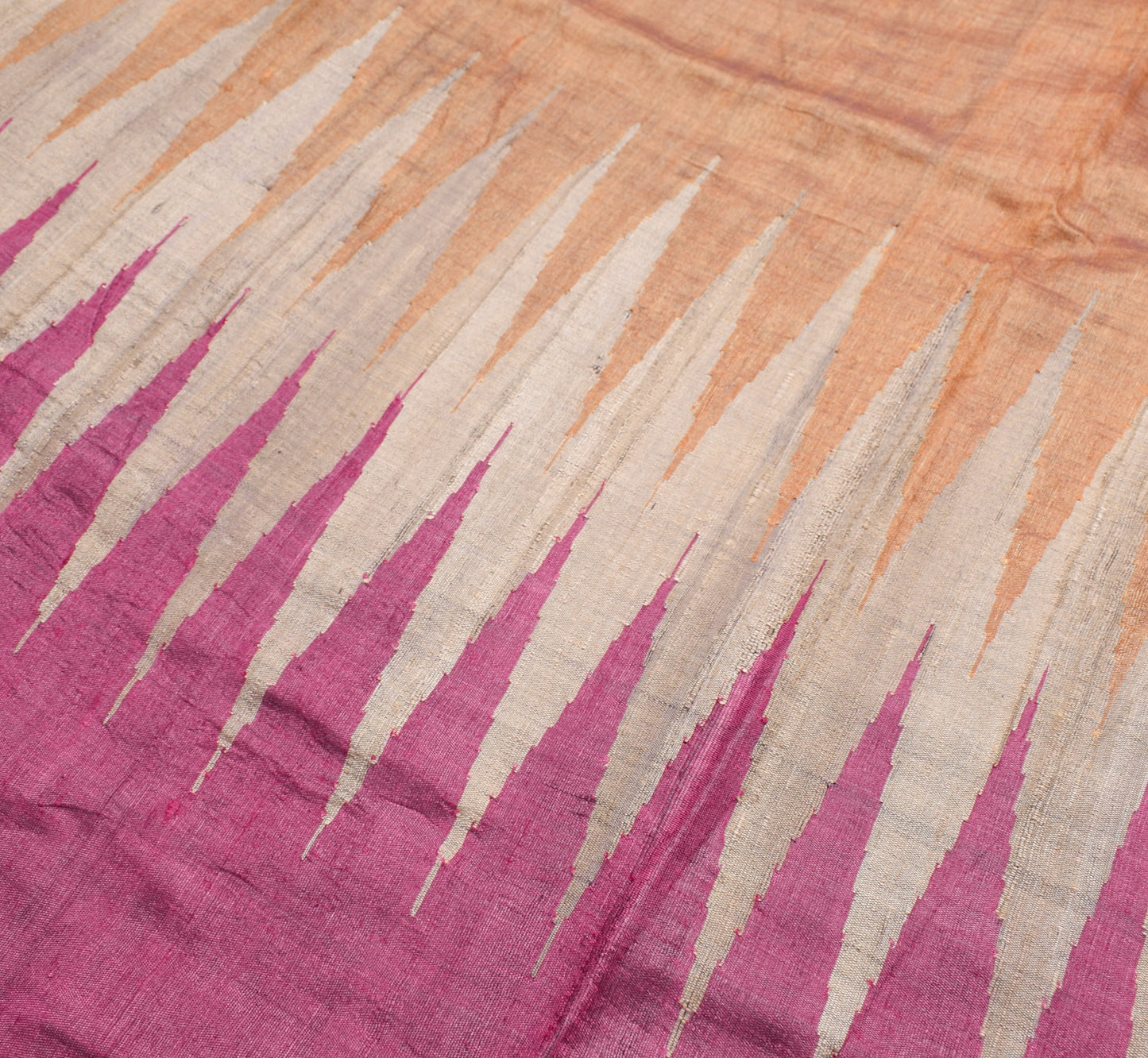 Sushila Vintage Handloom Saree 100% Pure Khadi Silk Temple Designed Sari Fabric