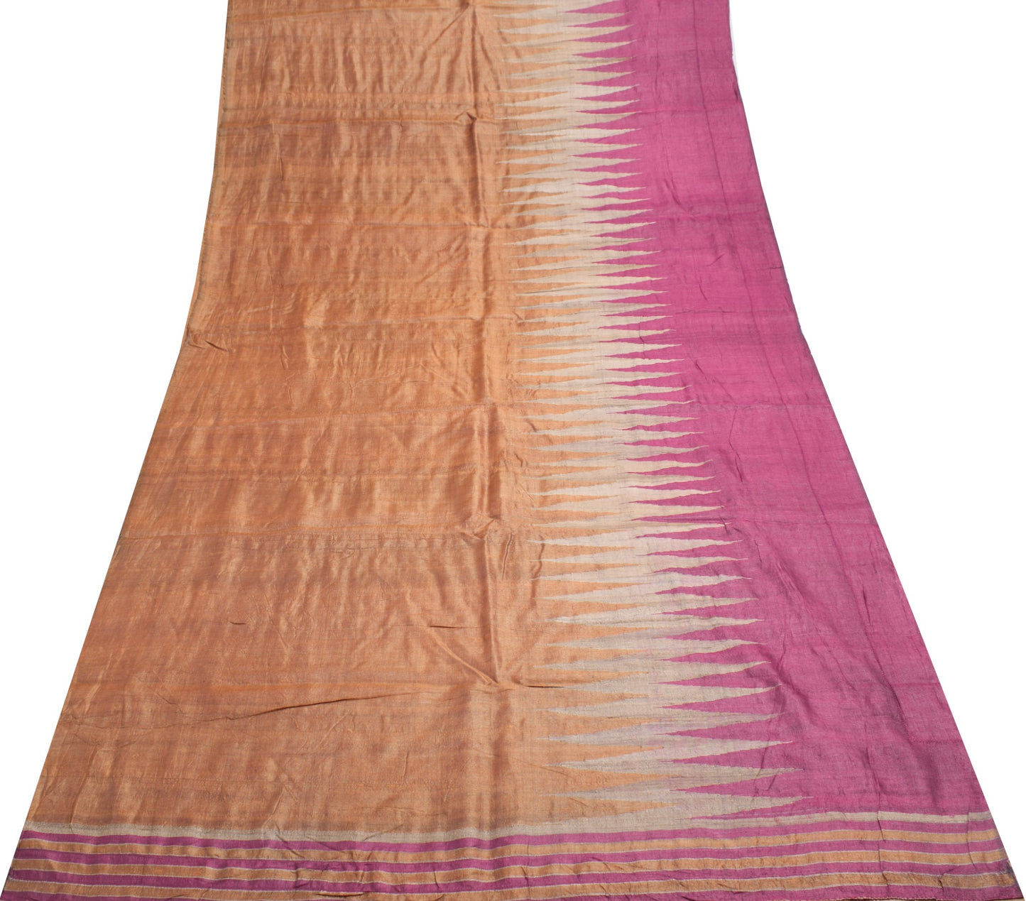 Sushila Vintage Handloom Saree 100% Pure Khadi Silk Temple Designed Sari Fabric