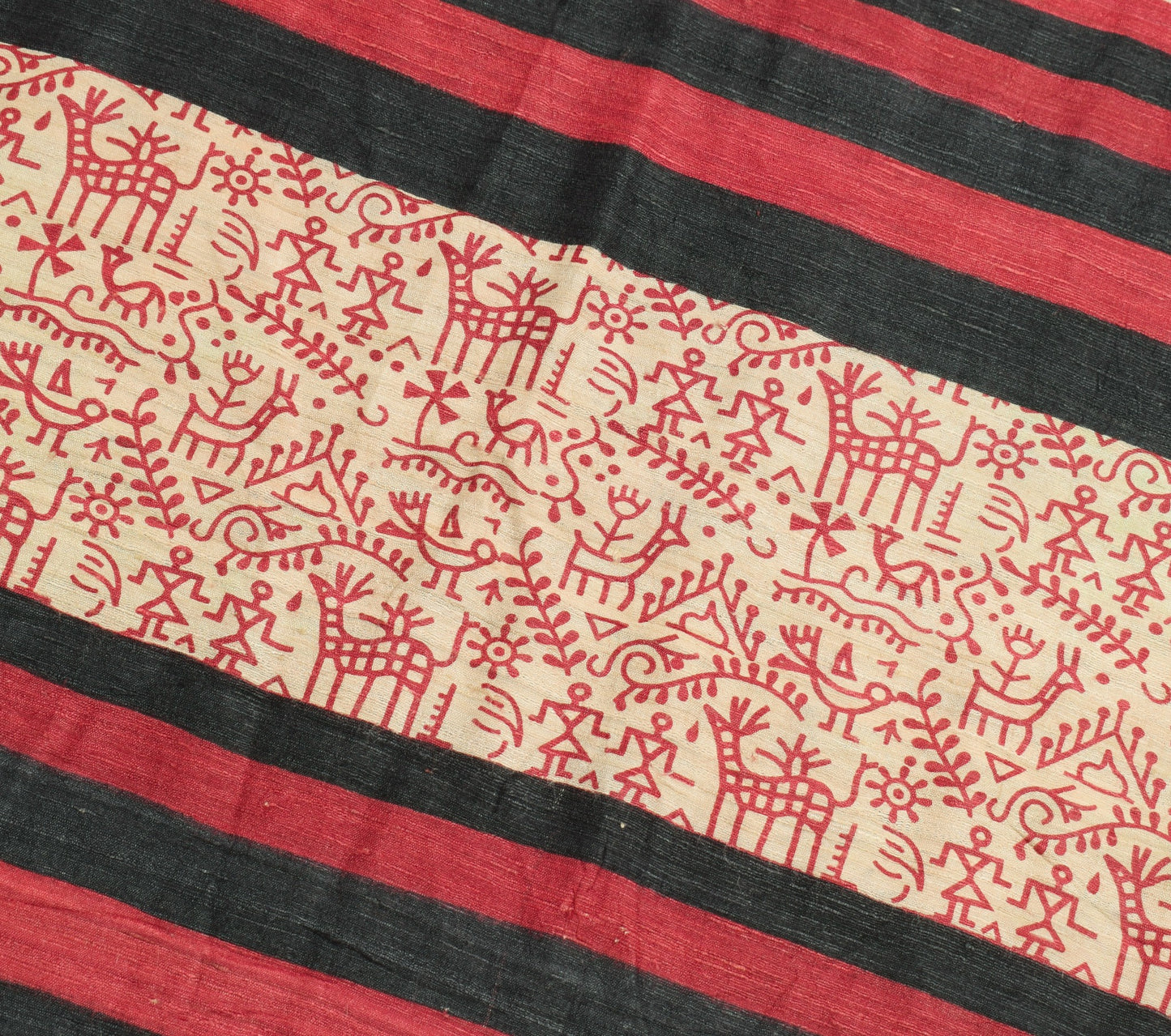 Sushila Vintage Pure Khadi Silk Saree Cream Printed & Woven Handloom Sari Fabric