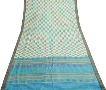 Sushila Vintage Cream Saree 100% Pure Woolen Soft Printed & Woven Sari Fabric