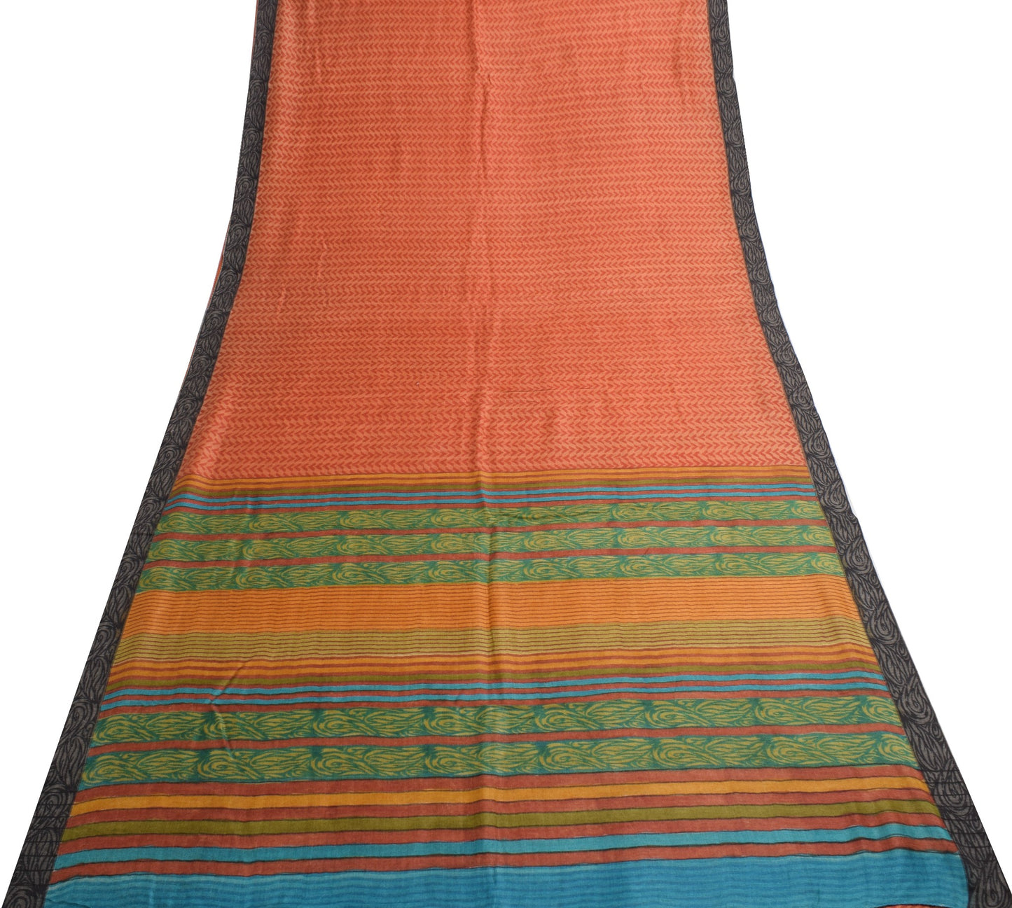 Sushila Vintage Rust Branded Saree Pure Woolen Hand Block Print Soft Sari Fabric