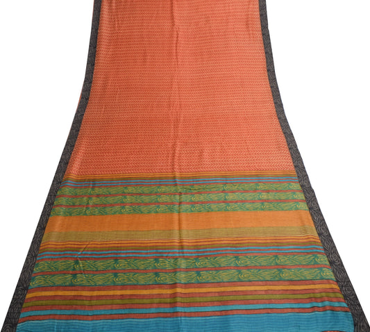 Sushila Vintage Rust Branded Saree Pure Woolen Hand Block Print Soft Sari Fabric