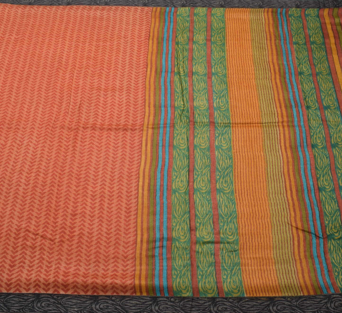 Sushila Vintage Rust Branded Saree Pure Woolen Hand Block Print Soft Sari Fabric