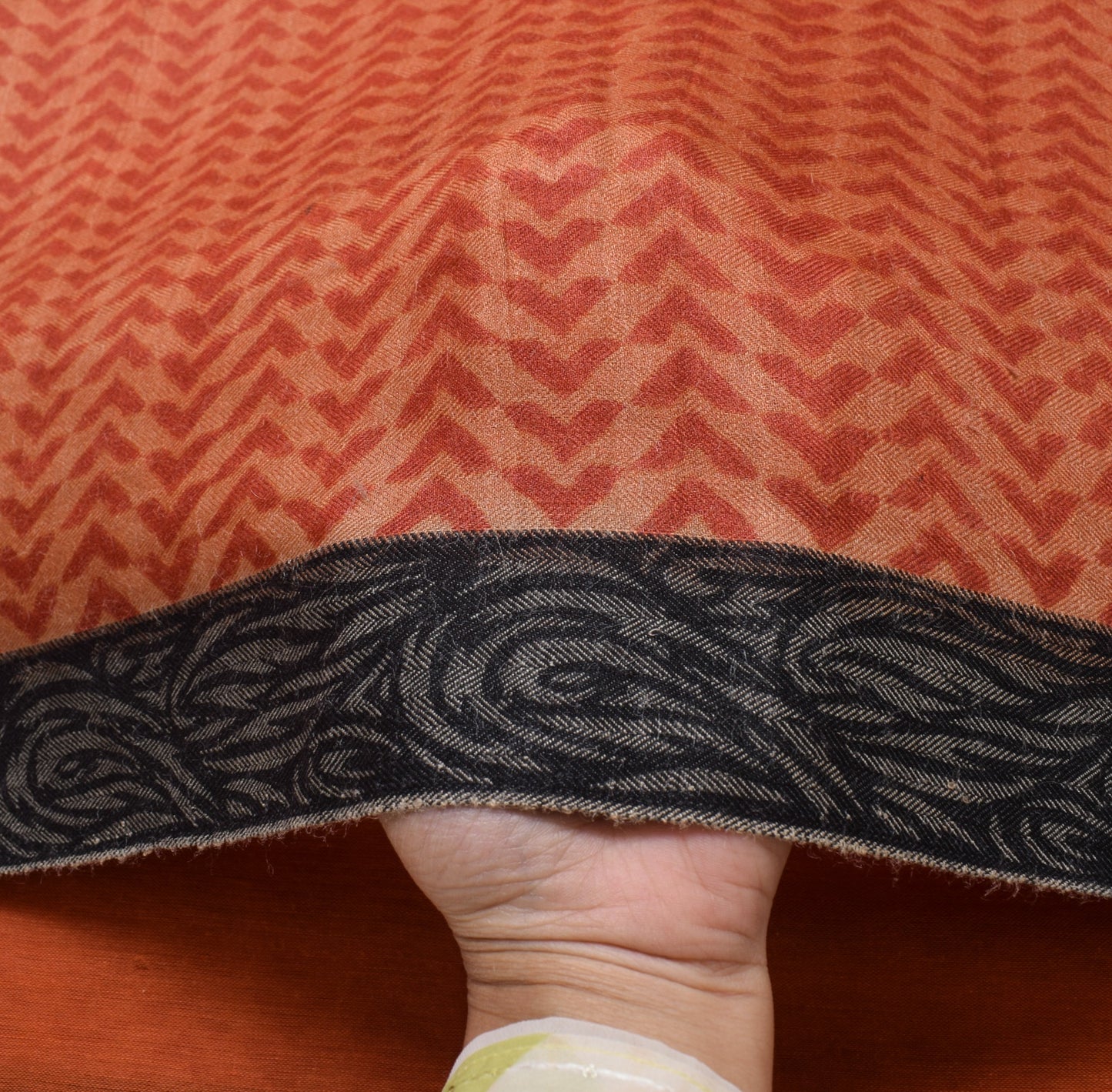 Sushila Vintage Rust Branded Saree Pure Woolen Hand Block Print Soft Sari Fabric