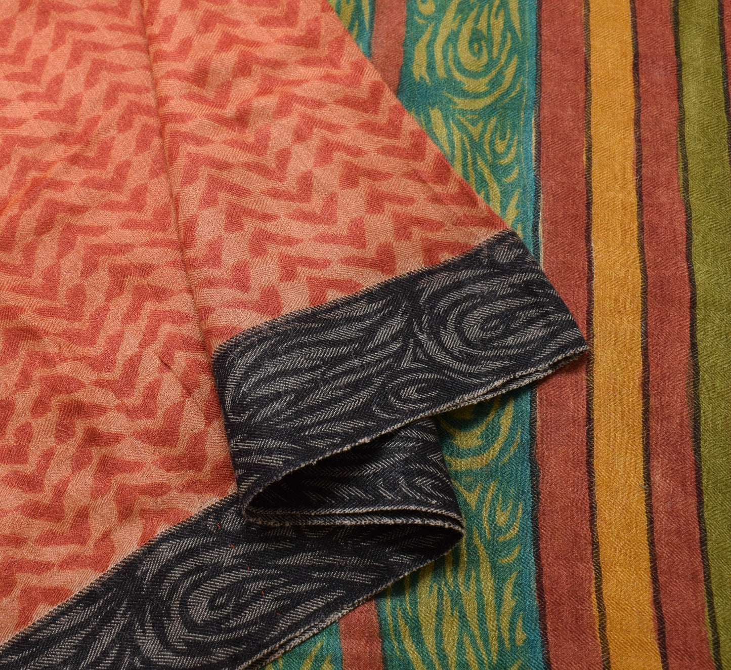 Sushila Vintage Rust Branded Saree Pure Woolen Hand Block Print Soft Sari Fabric