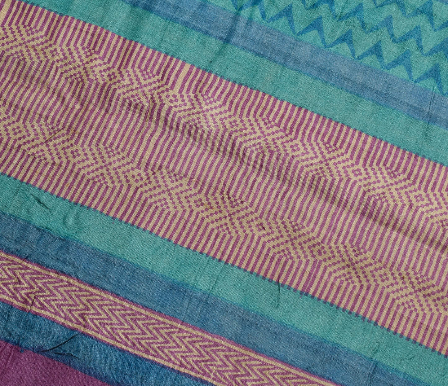 Sushila Vintage Hand Block Printed Saree 100% Pure Tussar Silk Soft Sari Fabric