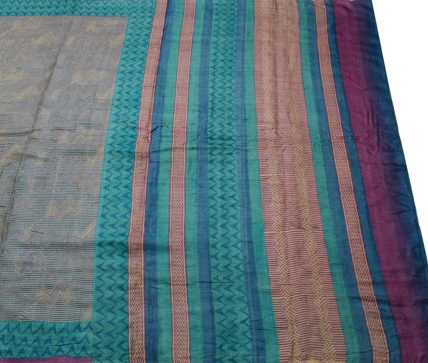 Sushila Vintage Hand Block Printed Saree 100% Pure Tussar Silk Soft Sari Fabric