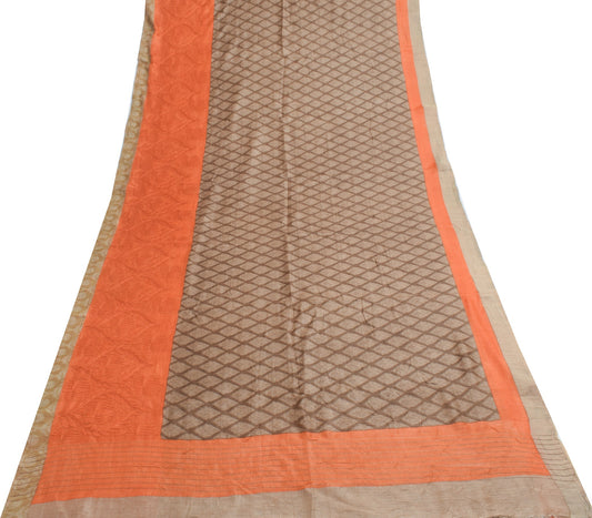 Sushila Vintage Brown Branded Saree Pure Woolen Embroidered&Printed Sari Fabric