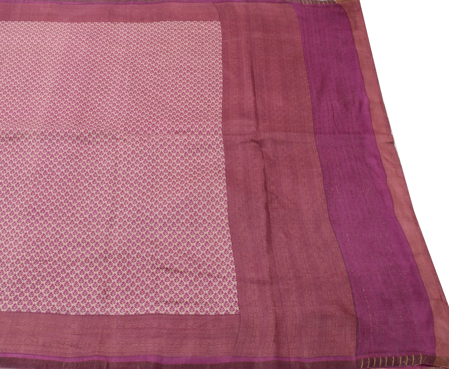 Sushila Vintage Pure Woolen Saree Cream Hand Block Printed Branded Sari Fabric