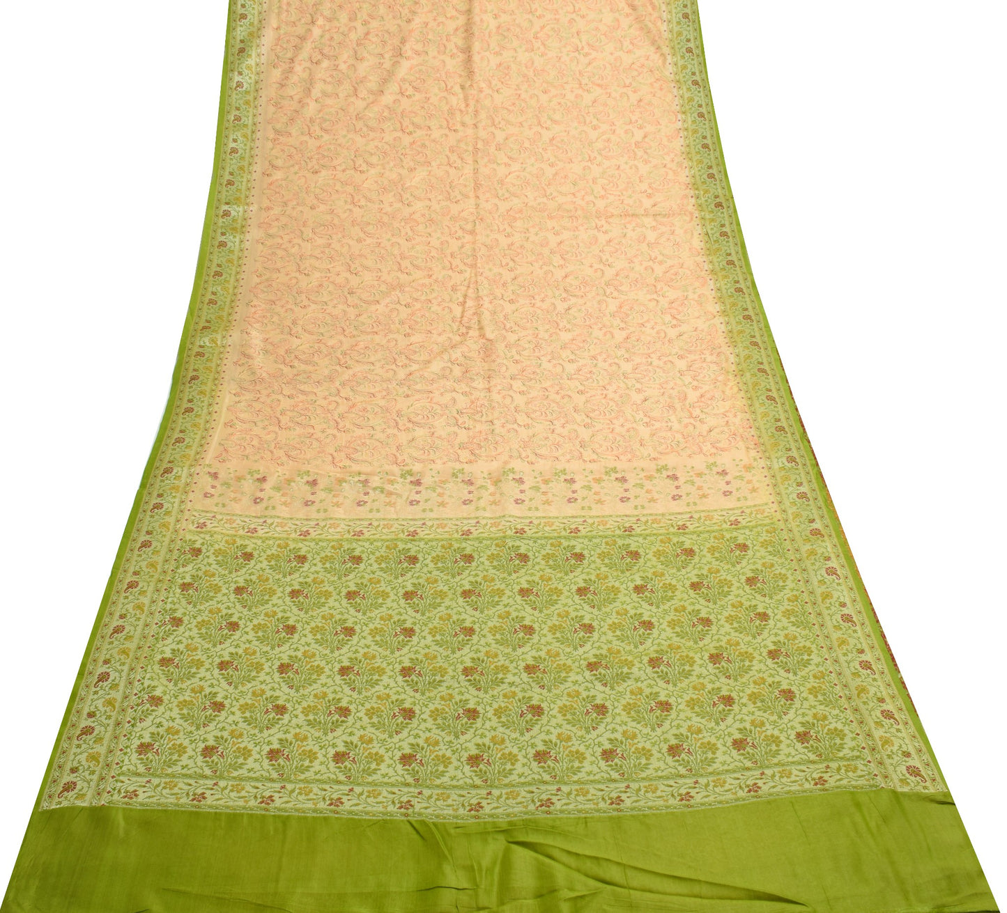 Sushila Vintage Beige Saree Woven Embroidered Pure Tussar Silk Soft Sari Fabric
