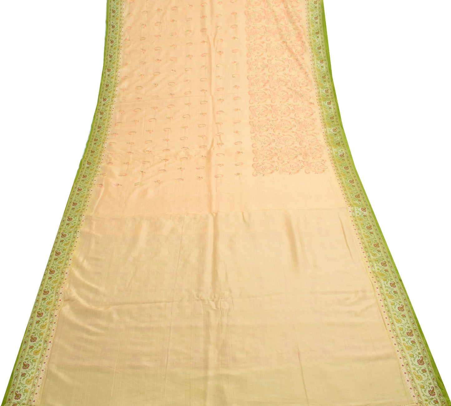 Sushila Vintage Beige Saree Woven Embroidered Pure Tussar Silk Soft Sari Fabric