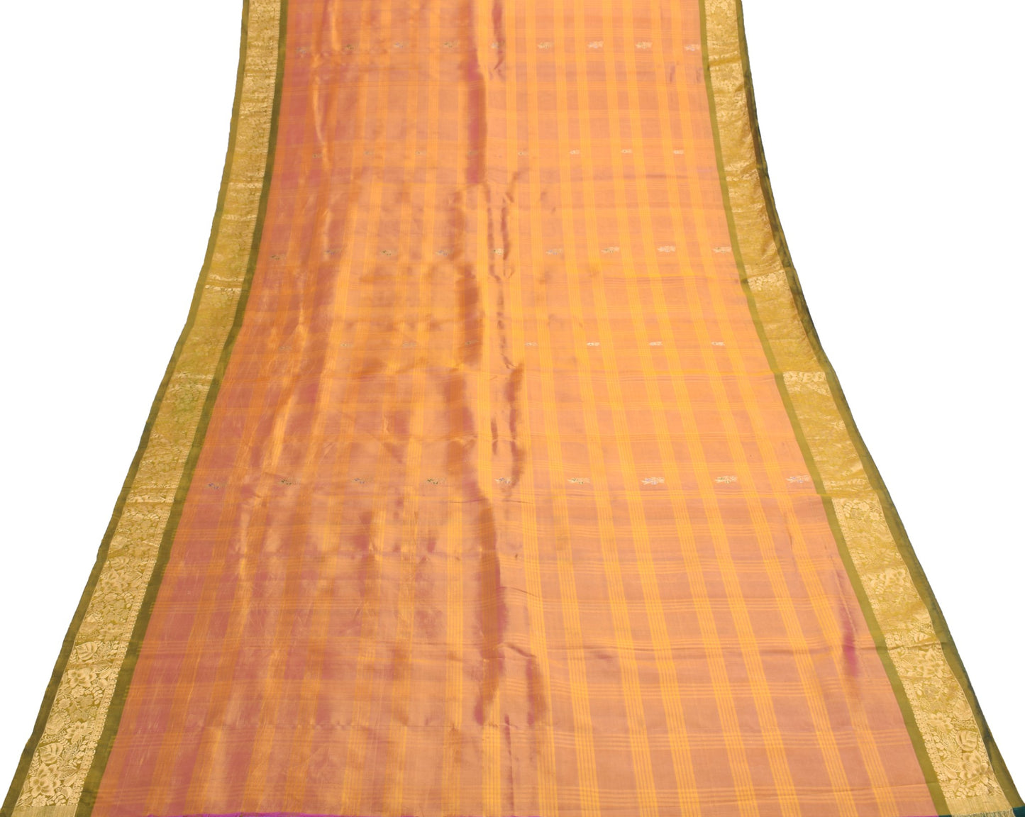 Sushila Vintage Pink Orange Saree Pure Silk Woven Zari Kanjeevaram Sari Fabric