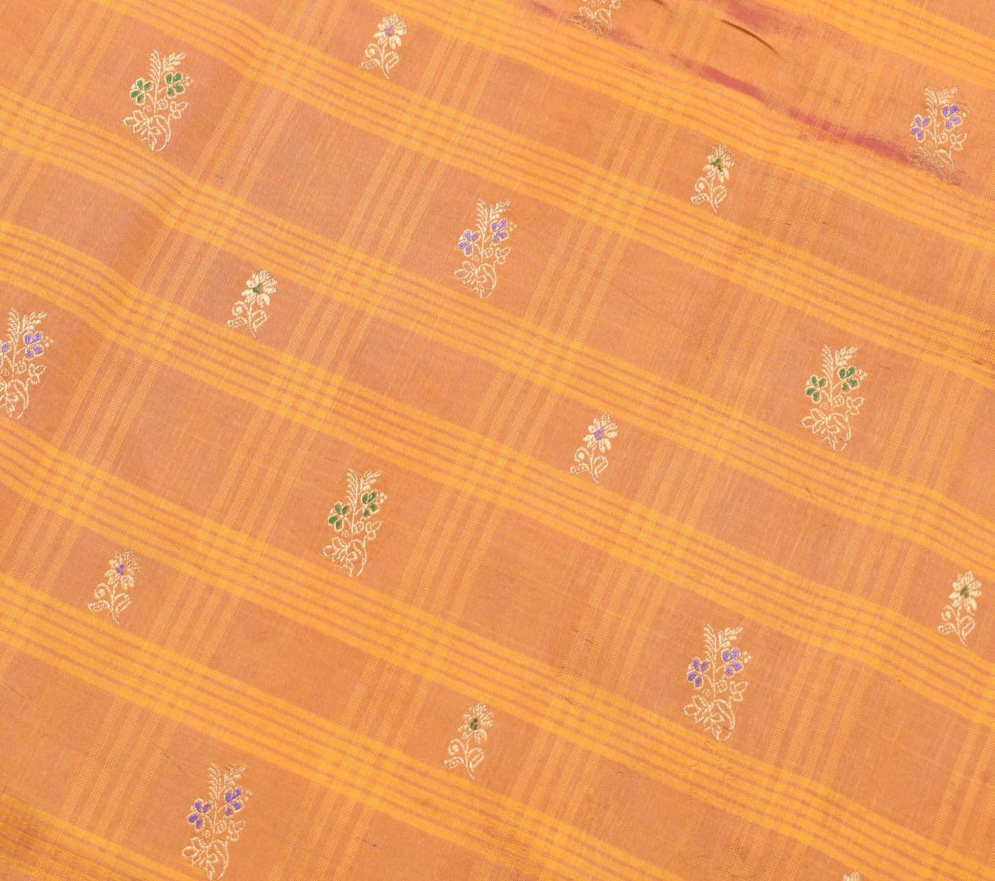 Sushila Vintage Pink Orange Saree Pure Silk Woven Zari Kanjeevaram Sari Fabric