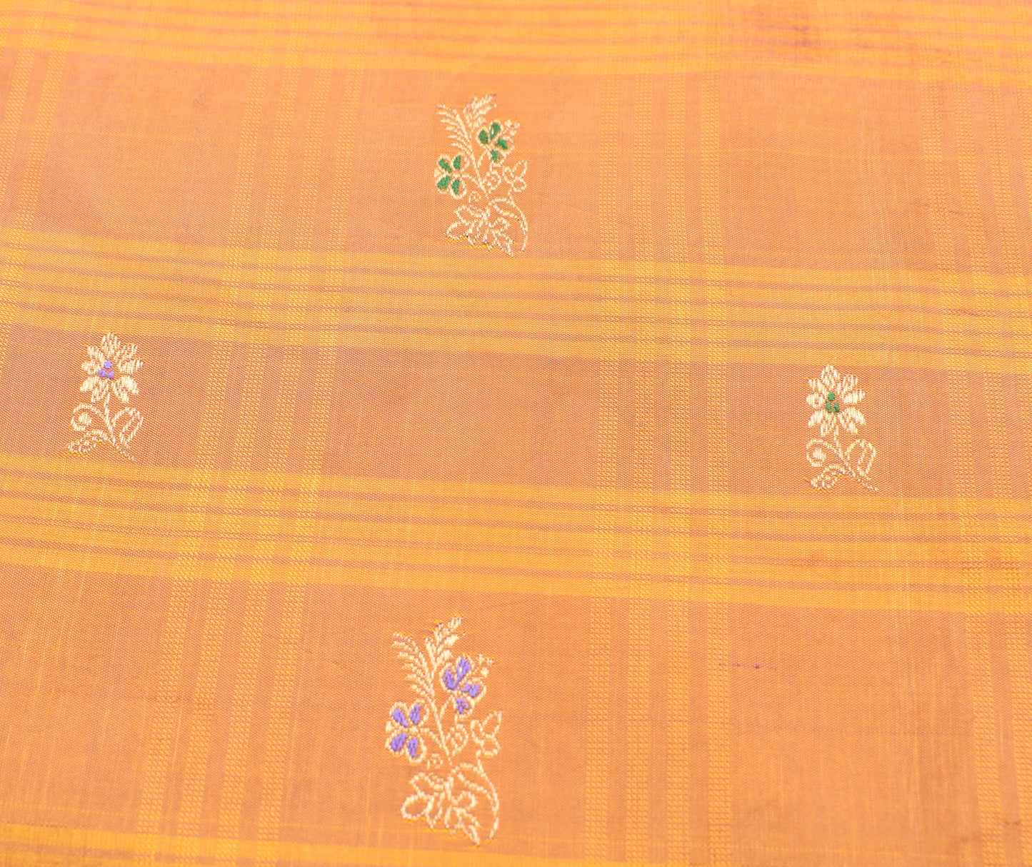 Sushila Vintage Pink Orange Saree Pure Silk Woven Zari Kanjeevaram Sari Fabric